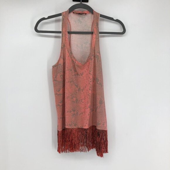 Elizabeth & James Salmon Coral Snakeskin Print Tank Top w/ Tassel Fringe S - Picture 2 of 9